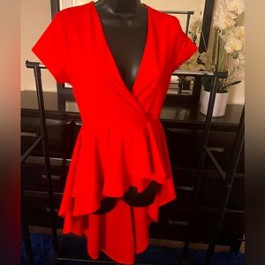 Small Red Revamped High-Low Top (Never Worn; No Tag)
